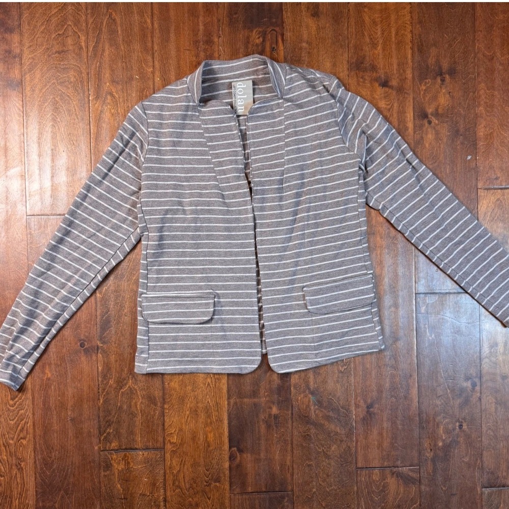 Dolan Anthropologie Grey Striped Open Front Blazer Jacket Stretch Medium Career